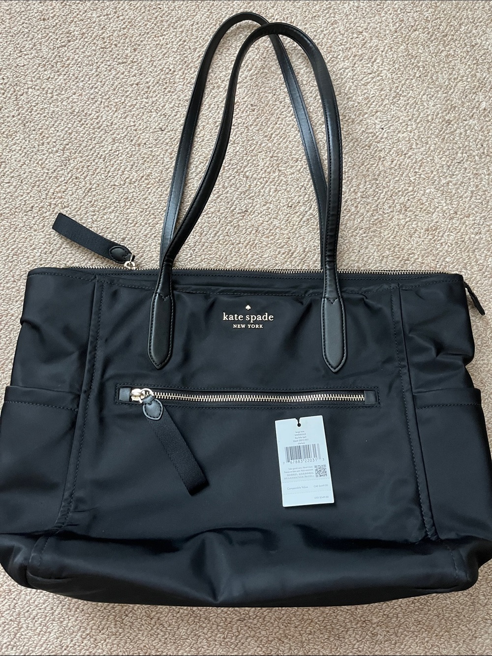 Kate Spade ♠️ The Little Better Black Chelsea Large Tote with Front Zip Pocket